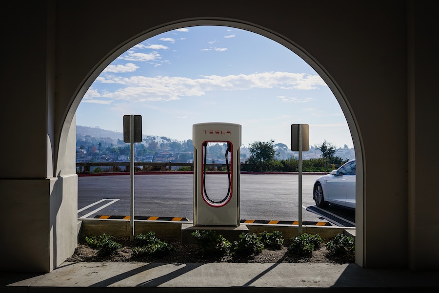 A tesla charging station.